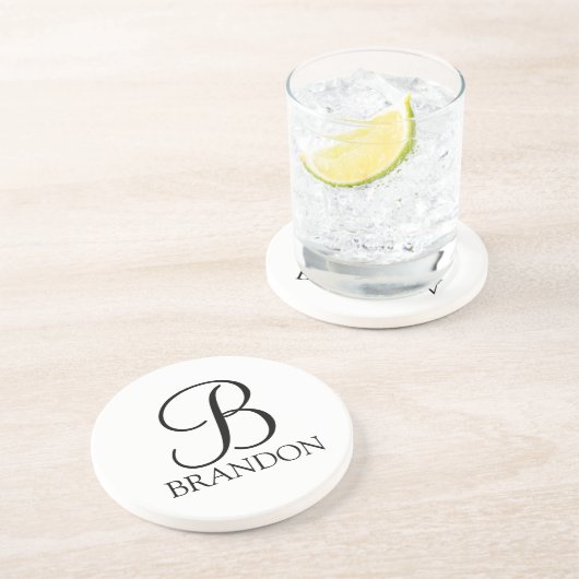 Gepersonaliseerd Manuscript Monogram en Naam Zandsteen Onderzetter (Zijkant)