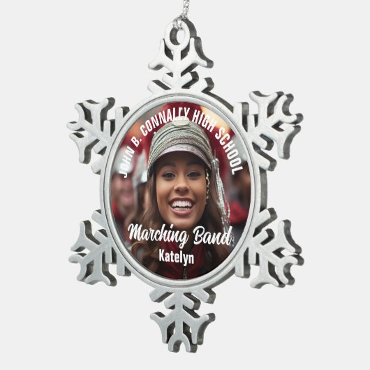 Gepersonaliseerd Marching Band Foto High School Gi Tin Sneeuwvlok Ornament (Rechts)