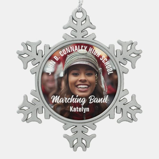 Gepersonaliseerd Marching Band Foto High School Gi Tin Sneeuwvlok Ornament (Voorkant)