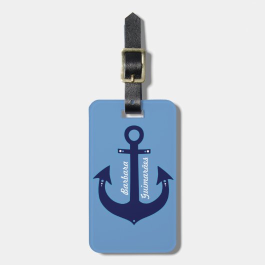 gepersonaliseerd marineblauw anker bagagelabel (Voorkant verticaal)