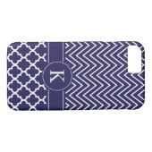 Gepersonaliseerd marineblauw Chevron Quatrefoil pa Case-Mate iPhone Case (Achterkant (Horizontaal))