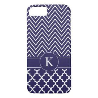 Gepersonaliseerd marineblauw Chevron Quatrefoil pa iPhone 8/7 Hoesje