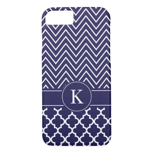 Gepersonaliseerd marineblauw Chevron Quatrefoil pa Case-Mate iPhone Case (Achterkant)
