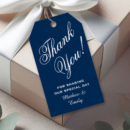 Gepersonaliseerd marineblauw dank u huwelijksgunst cadeaulabel