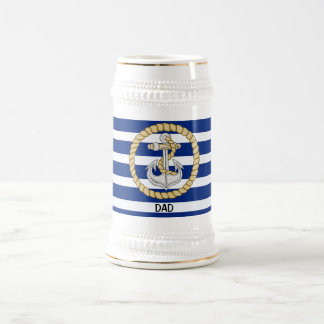 Gepersonaliseerd marineblauw gestreepte anker 3 St Bierpul