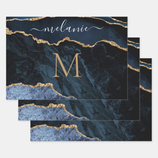 Gepersonaliseerd marineblauw goud inpakpapier (Set)