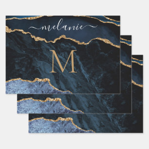 Gepersonaliseerd marineblauw goud inpakpapier vel