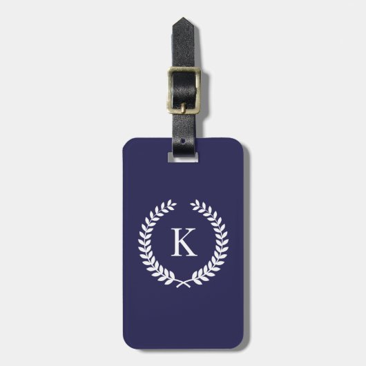 Gepersonaliseerd marineblauw wit monogram bagagelabel (Voorkant verticaal)