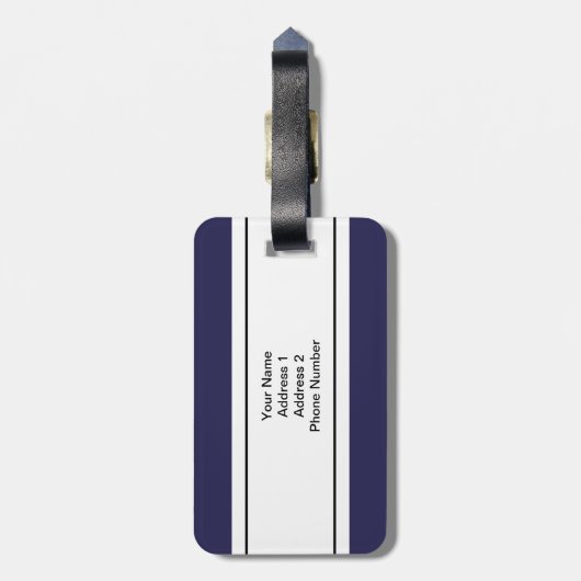 Gepersonaliseerd marineblauw wit monogram bagagelabel (Achterkant verticaal)