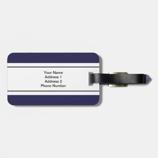 Gepersonaliseerd marineblauw wit monogram bagagelabel (Achterkant horizontaal)