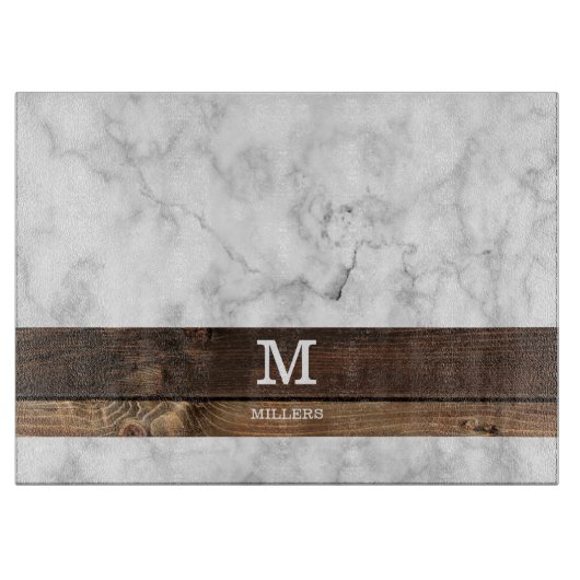 Gepersonaliseerd marmer en houten monogram Initiaa Snijplank (Voorkant)
