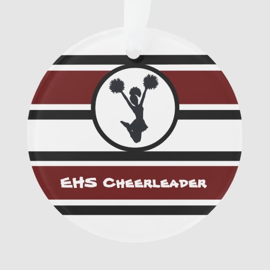 Gepersonaliseerd Maroon en Zwart Cheerleader Ornam Ornament (voorkant)