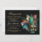 Gepersonaliseerd Masquerade Masker Turkoois Glitte Kaart (Voorkant)