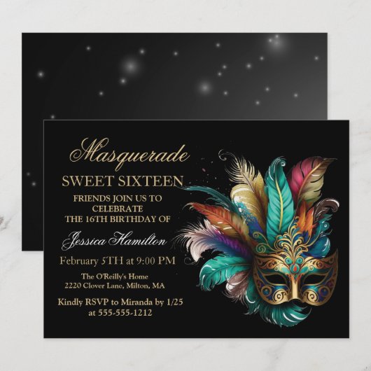Gepersonaliseerd Masquerade Masker Turkoois Glitte Kaart (Voorkant / Achterkant)