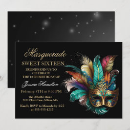 Gepersonaliseerd Masquerade Masker Turkoois Glitte Kaart