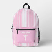 Gepersonaliseerd medisch symbool Blush Pink Stripe Bedrukte Rugzak (Voorkant)