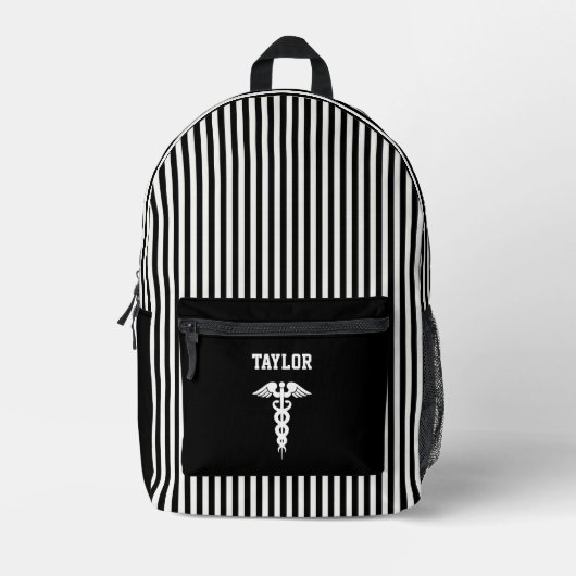 Gepersonaliseerd medisch symbool zwart & wit strep bedrukte rugzak (Voorkant)
