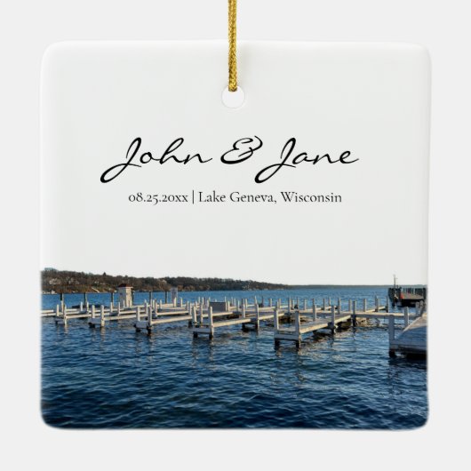 Gepersonaliseerd meer van Genève Wisconsin Keramisch Ornament (Achterkant)