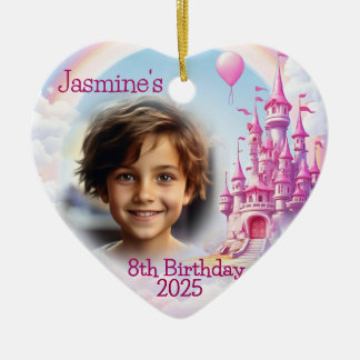 Gepersonaliseerd Meisje 8e Verjaardag Foto Hart Gi Keramisch Ornament