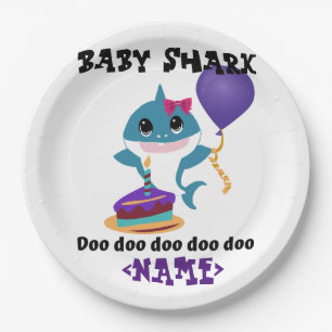 Gepersonaliseerd Meisje Baby Shark Verjaardag Papieren Bordje