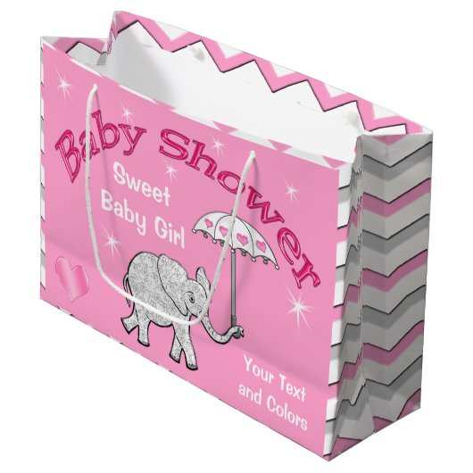 Gepersonaliseerd meisje Baby shower Elephant Gift  Groot Cadeauzakje (Voorkant Gekanteld)