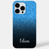 Gepersonaliseerd meisje Blue Glitter Black Ombre Case-Mate iPhone Case (Achterkant)