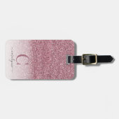 Gepersonaliseerd meisje Blush Roze Glitter Monogra Bagagelabel (Voorkant horizontaal)