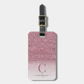 Gepersonaliseerd meisje Blush Roze Glitter Monogra Bagagelabel (Voorkant verticaal)