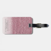 Gepersonaliseerd meisje Blush Roze Glitter Monogra Bagagelabel (Achterkant horizontaal)
