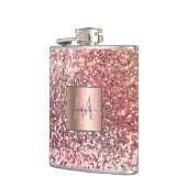 Gepersonaliseerd meisje Blush Roze Glitter Monogra Heupfles (Links)
