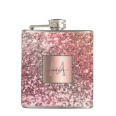 Gepersonaliseerd meisje Blush Roze Glitter Monogra Heupfles (Voorkant)