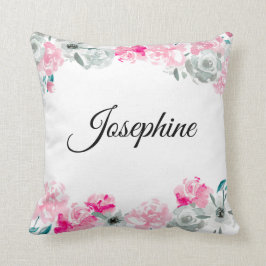 Gepersonaliseerd meisje | Boho-Waterverf bloemen Kussen
