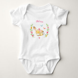 Gepersonaliseerd Meisje Bunny Woodland Baby shower Romper