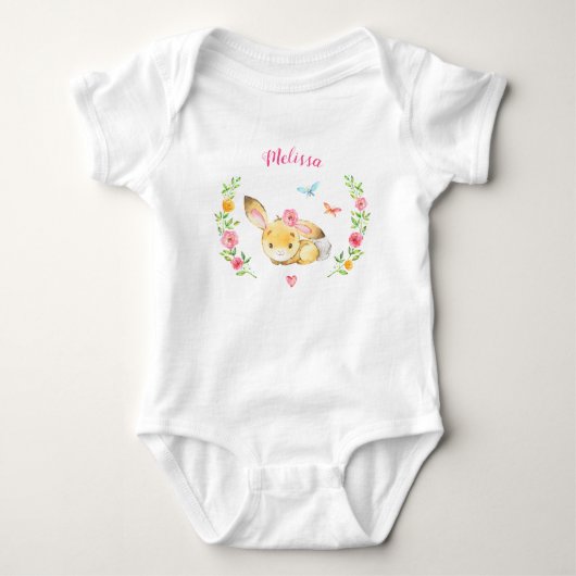 Gepersonaliseerd Meisje Bunny Woodland Baby shower Romper (Voorkant)