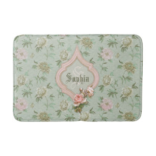 Gepersonaliseerd meisje Chic Green en roze Floral Badmat