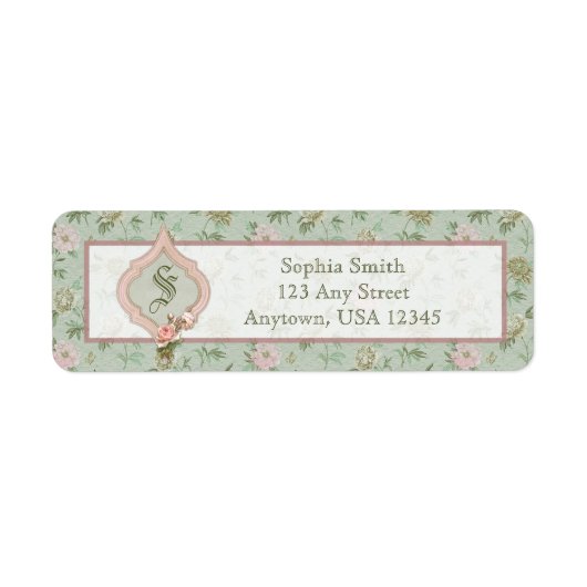Gepersonaliseerd meisje Chic Green en roze Floral Etiket (Voorkant)