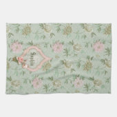 Gepersonaliseerd meisje Chic Green en roze Floral Theedoek (Horizontaal)