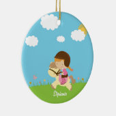 Gepersonaliseerd meisje dat op een paardenbloement keramisch ornament (Rechts)