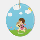 Gepersonaliseerd meisje dat op een paardenbloement keramisch ornament (Links)