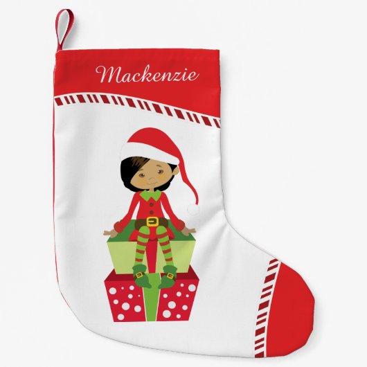 Gepersonaliseerd meisje Elf Kleine Kerstsok (Voorkant)