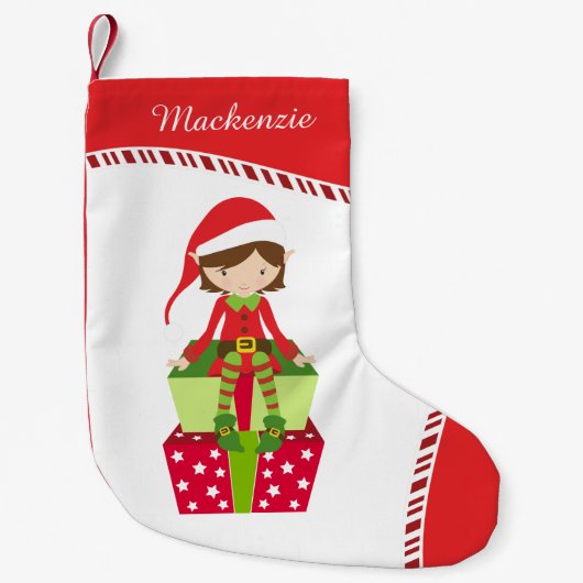 Gepersonaliseerd meisje Elf Kleine Kerstsok (Voorkant)