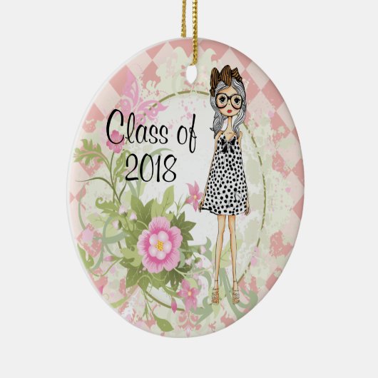 Gepersonaliseerd meisje en bloemen Afstuderen Kers Keramisch Ornament (Rechts)