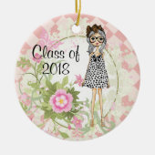 Gepersonaliseerd meisje en bloemen Afstuderen Kers Keramisch Ornament (Voorkant)