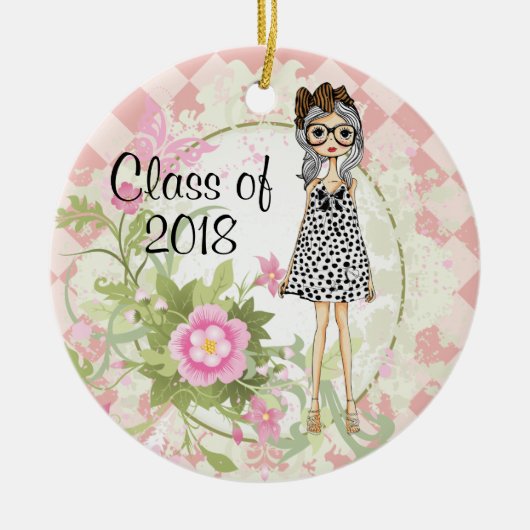 Gepersonaliseerd meisje en bloemen Afstuderen Kers Keramisch Ornament (Voorkant)
