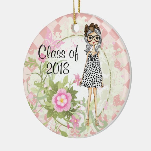 Gepersonaliseerd meisje en bloemen Afstuderen Kers Keramisch Ornament (Links)