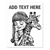 Gepersonaliseerd Meisje en Giraffe - Wood Art Stam Rubberstempel (Afrduk)