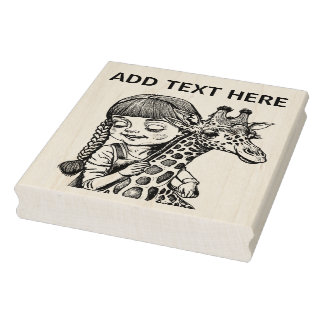 Gepersonaliseerd Meisje en Giraffe - Wood Art Stam Rubberstempel