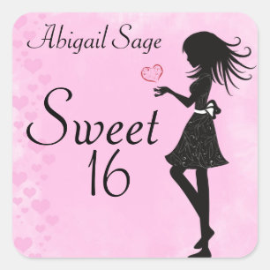 Gepersonaliseerd Meisje en Harten Sweet 16 Sticker