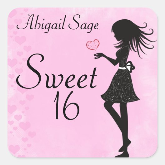 Gepersonaliseerd Meisje en Harten Sweet 16 Sticker (Voorkant)