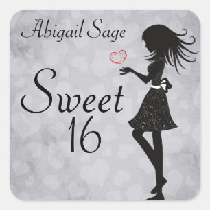 Gepersonaliseerd Meisje en Harten Sweet 16 Sticker